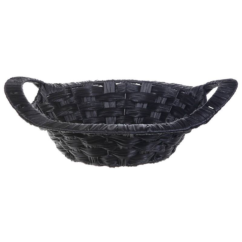 Black Weave Basket With Handle (Round) (12.2") Set of 2 Bed Bath